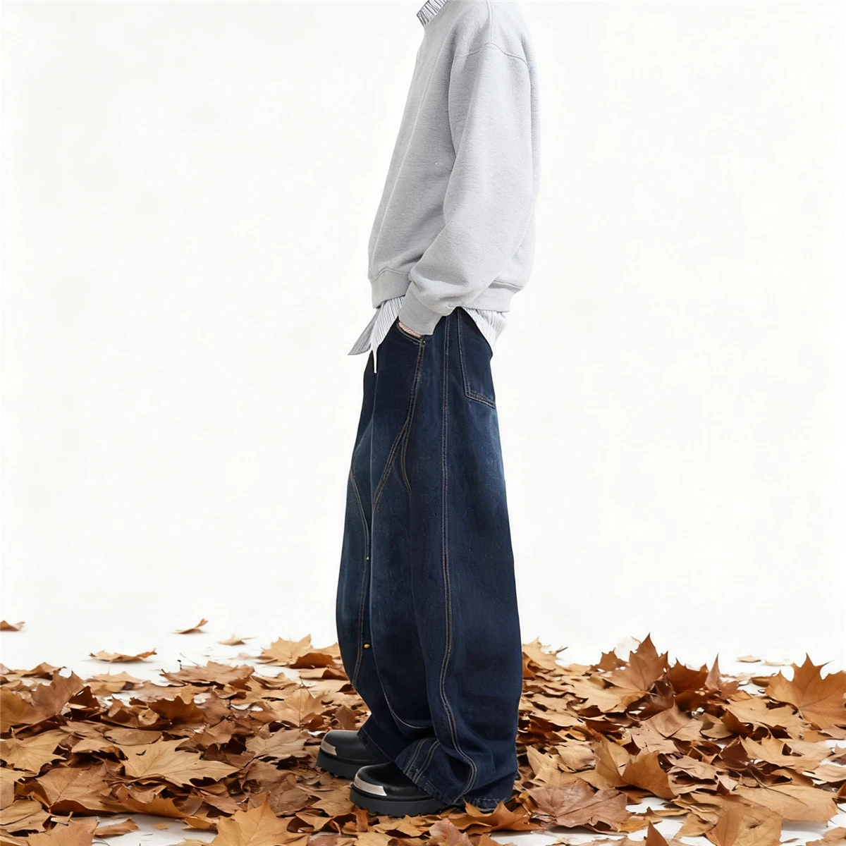 Мужские джинсы в американском стиле ретро, синие свободные широкие брюки-мачете, унисекс, мешковатые прямые брюки с серпом, джинсовые деконструированные брюки из воздушного шара