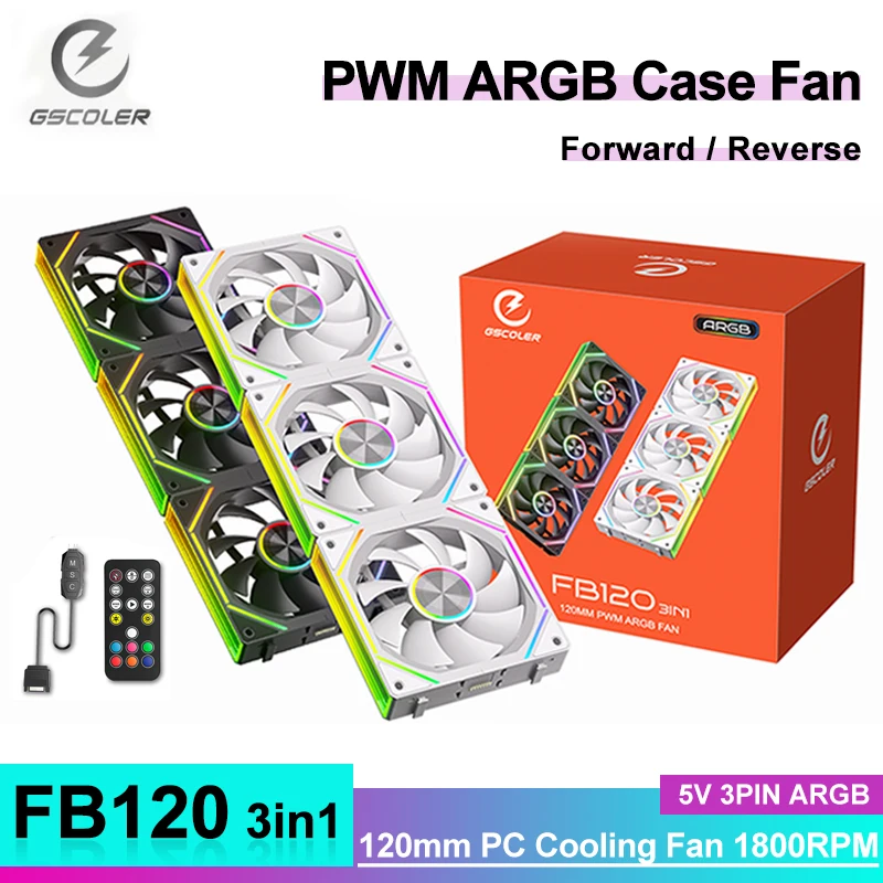 GSCOLER FB120 ARGB PC Cooling Fan Wireless Splicing Modular Building Block 120mm Computer Case Fan PWM Reverse Blade Fan
