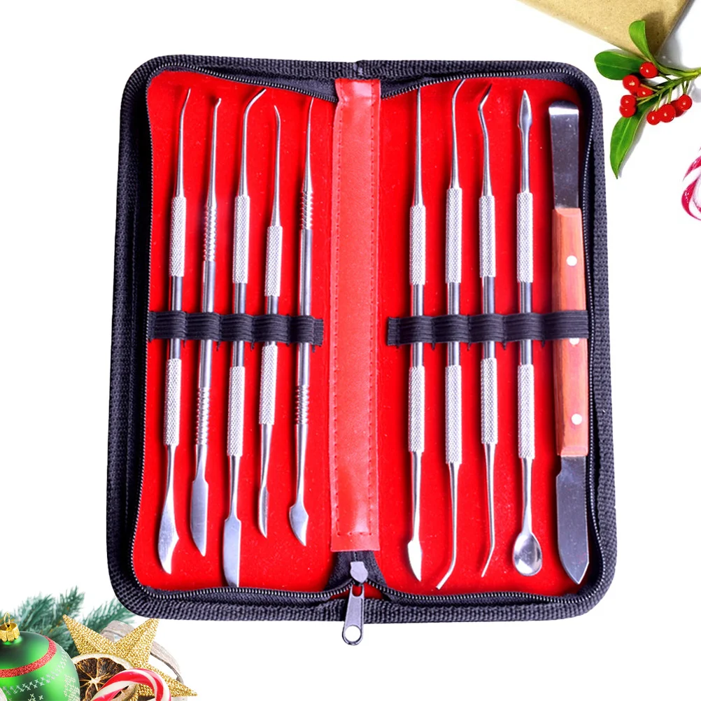 

10Pcs Dental Stainless Steel Wax Tool Set Wax Engraving Kit Silver Portable Antislip Convenient Practical Dentist School