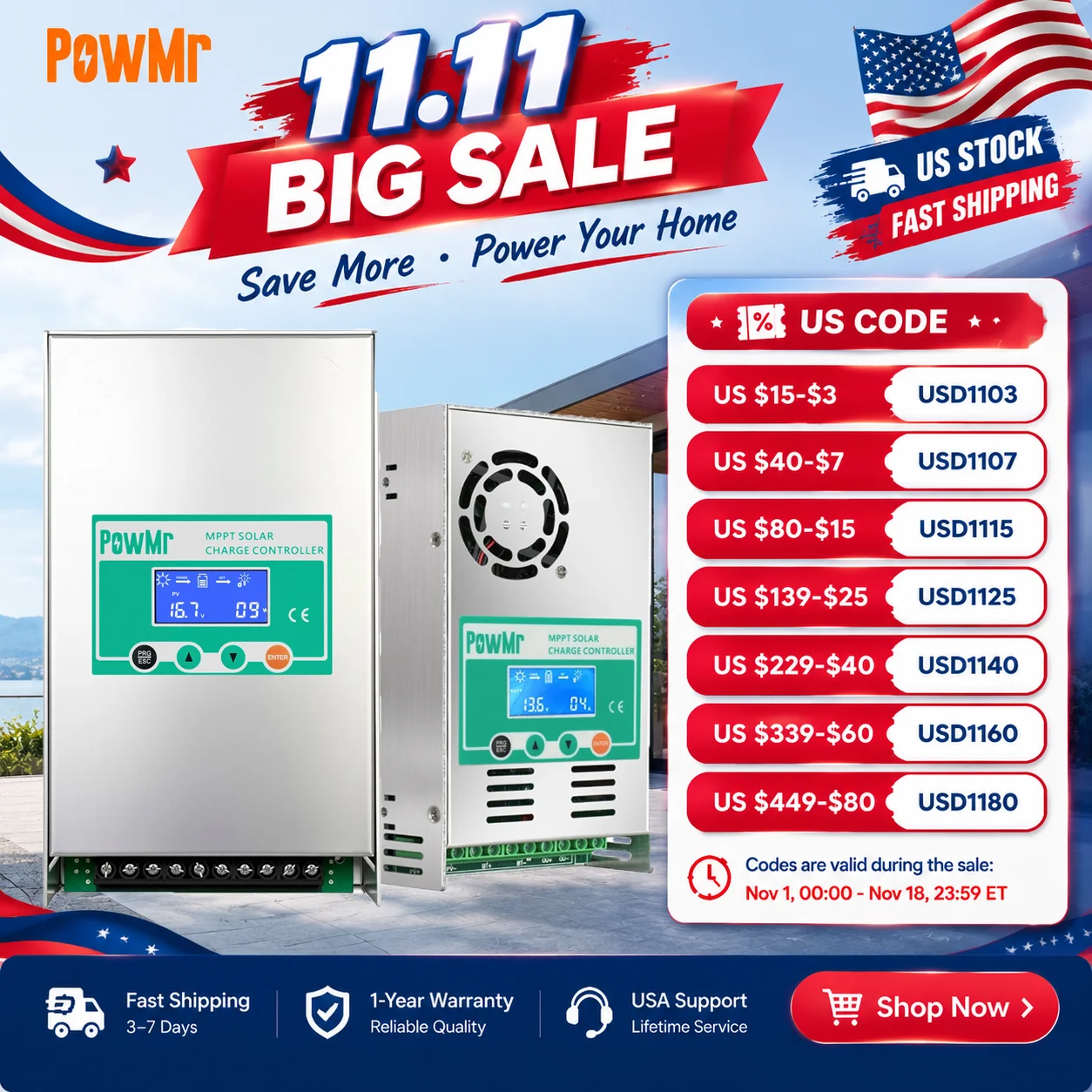 PowMr MPPT 60A/80A/100A Solar Charge Controller 12V-48V Auto, 97% Efficiency Max PV 150V with LCD Display Load Control Built-in Protections for Off-Grid Systems