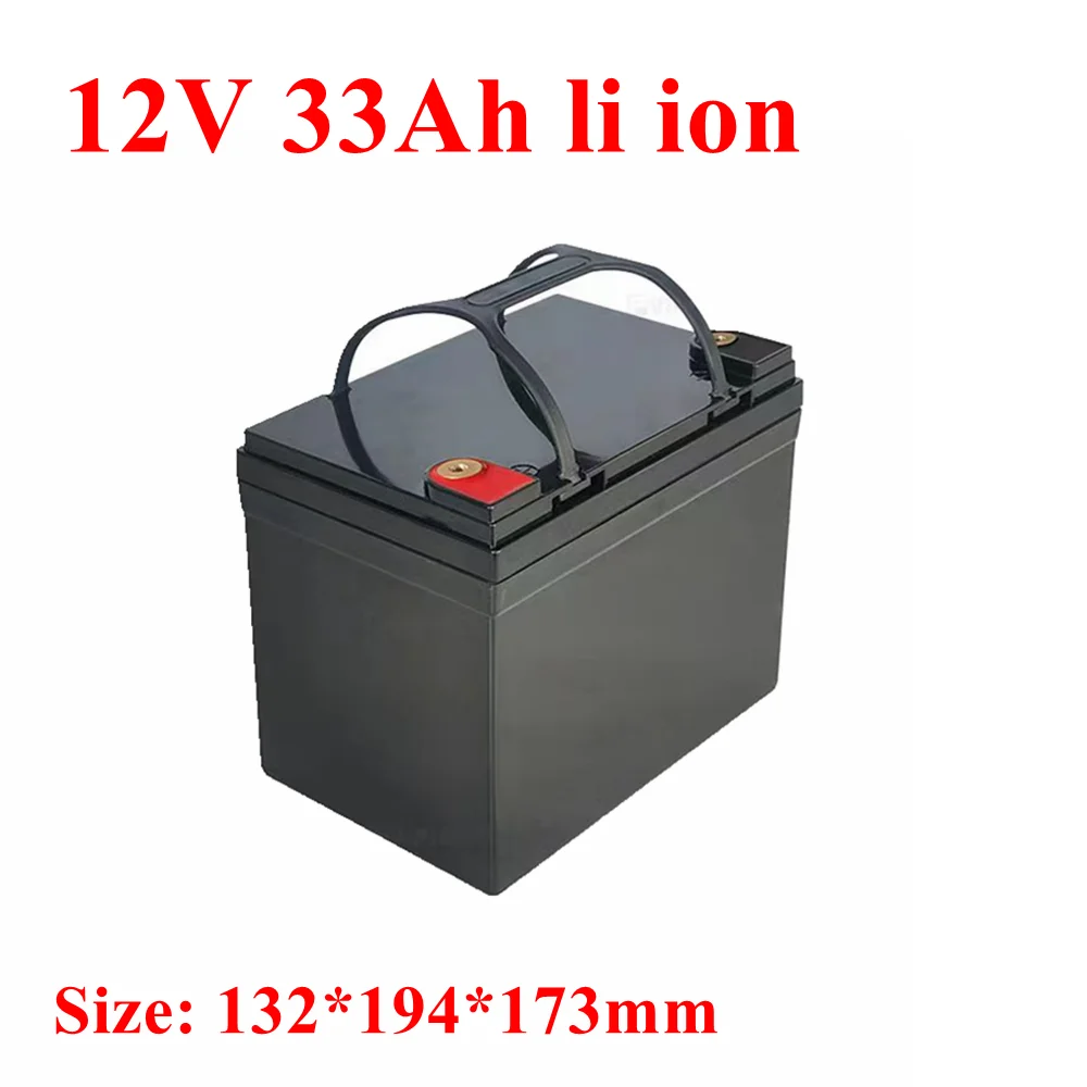 waterproof Lithium ion 12V 33AH battery 12V 30AH li ion bateria for 600W Solar Snowmobile ATV Van golf cart + 5A charger