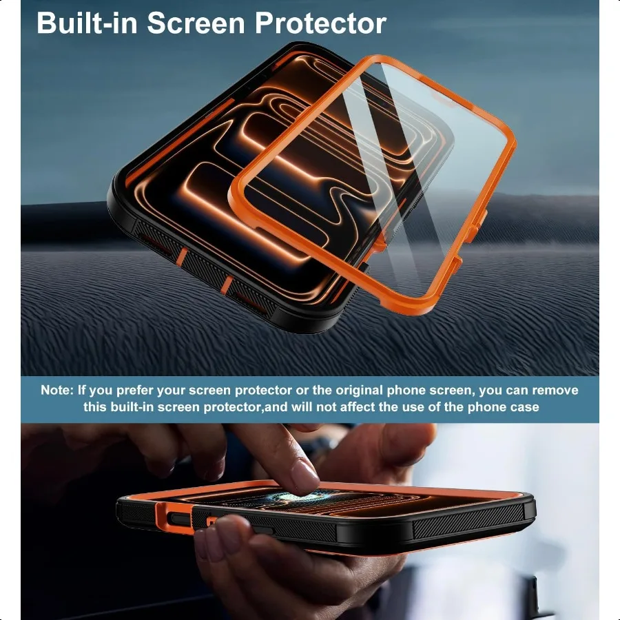 Etui na iPhone 17 Pro Max z wbudowaną osłoną ekranu, pełna ochrona całego urządzenia, czerwone, o stopniu wojskowej ochrony, odporne na wstrząsy, bumper, ochronne C