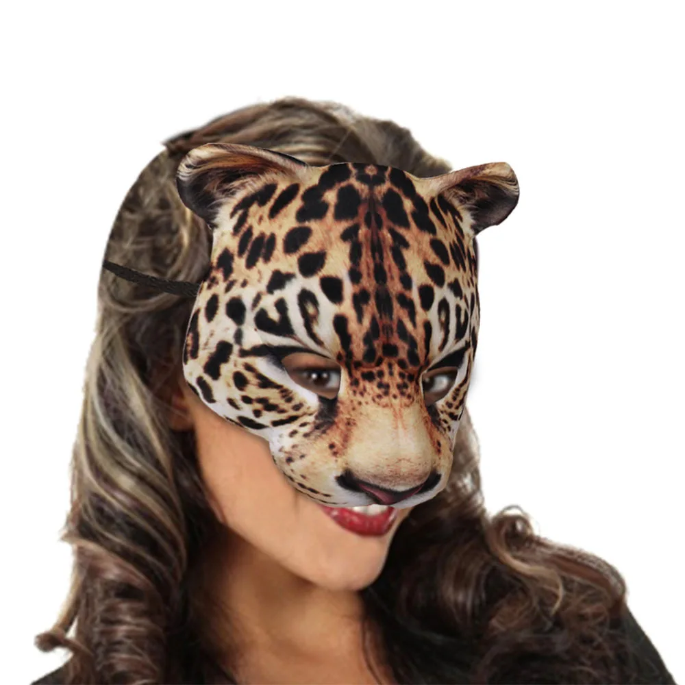 1PC EVA Half Face Leopard Mask for Adult Halloween Animal Head Masks Party Cosplay Masque Easter Carnival Masquerade Acessories