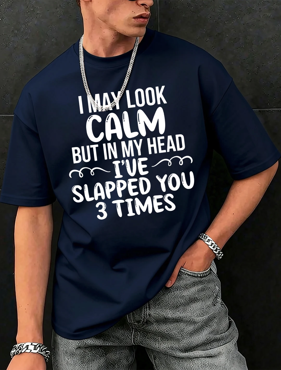 Slapped You 3 Times In My Head Print Herren-T-Shirts aus Baumwolle, Hip-Hop-T-Shirts, O-Ausschnitt, Sommerkleidung, lässig, trendig, All-Match-Kurzarm – Detail 19