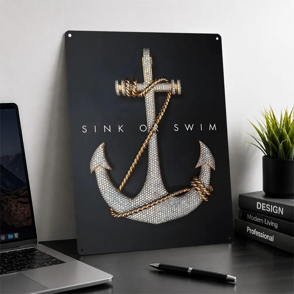 Sink or Swim Entrepreneur 3D Printed Texture Poster Personalized Wall Art Retro Metal Tin Signs for Article Decoration Room Home