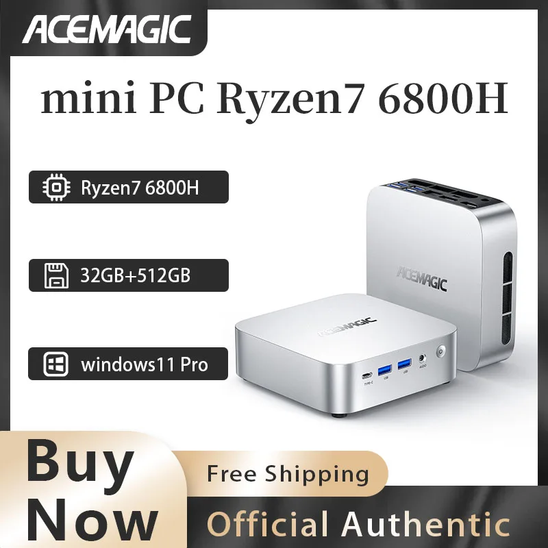 ACEMAGIC M1 Ryzen7 6800H mini PC RAM 32GB SSD 512GB WiFi 6+BT5.2 (M.2 2230) frekuensi utama 3.2GHz frekuensi turbo 4.7GHz cache