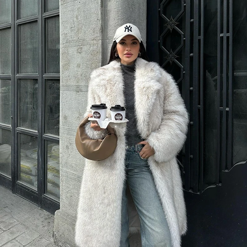 Neo Mint Slouchy Chic Gradient Long Eco Faux Fur Coat Women Winter Thick Warm Fluffy Fox Fur Jacket Brand Fashion Girls Overcoat