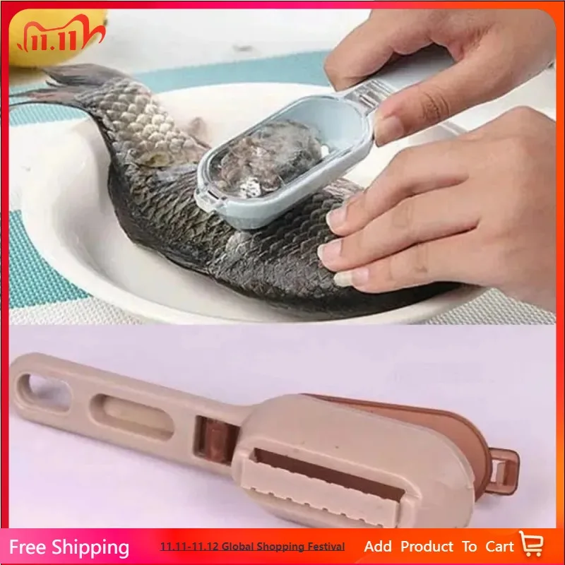 

Home Kitchen Fish Scales Scraper Fish Cleaning Tool Scraping Scales Device With Cover Durable Fish Scale Peeler Fish Skin Brush