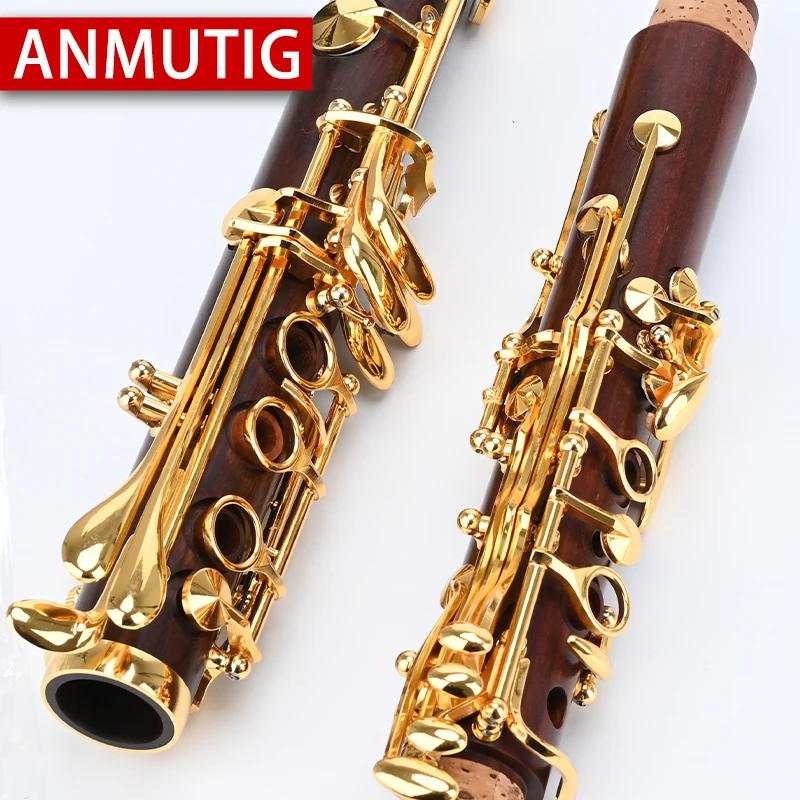 ANMUTIG Bb Clarinet 17 Key Gold Plated Key Redwood BodySheepskin pad H35S