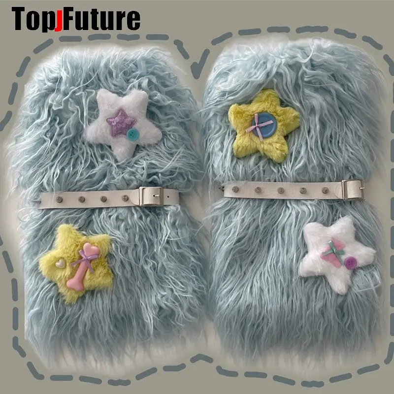 Women Spice Girl Harajuku Punk gothic Lolita Y2K Girl streetwear Leg Warmer Winter Warmer furry buckles Stockings Leg warmers