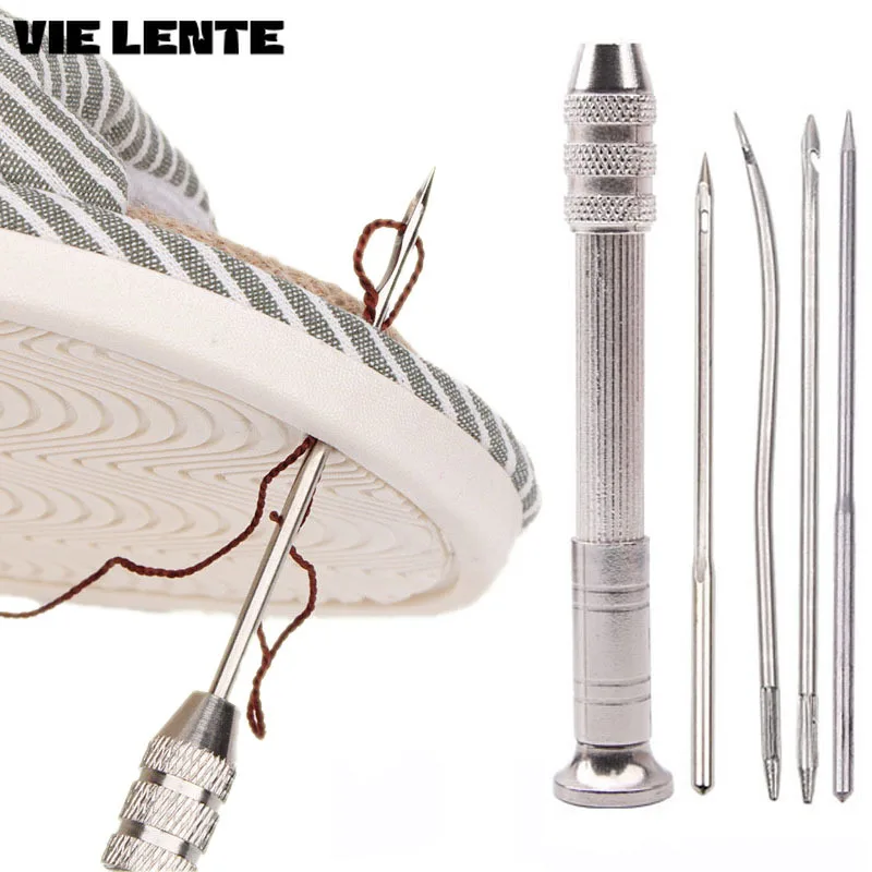 5pcs Leather Sewing Awl Set Shoes Repair Tool Replaceable Multifunctional Kit Punch Stitching Needles DIY Sewing Leathercraft