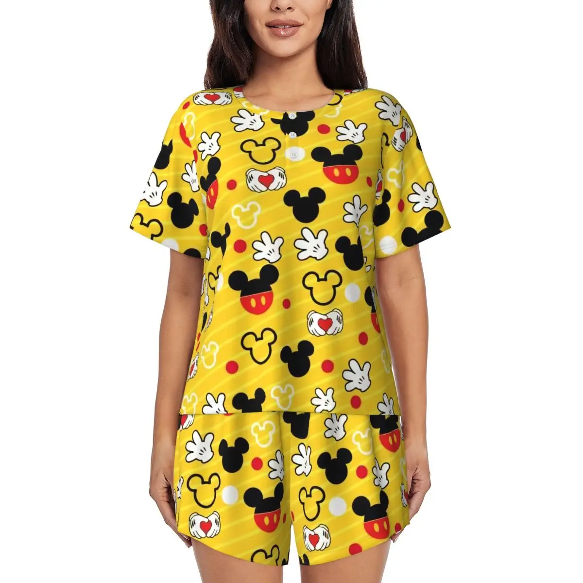 

Women Minnie Mickey Mouse Cartoon Animation Pajamas Set Custom Printed 2 Piece Pj Sets Short Sleeve Sleepwear Loungewear