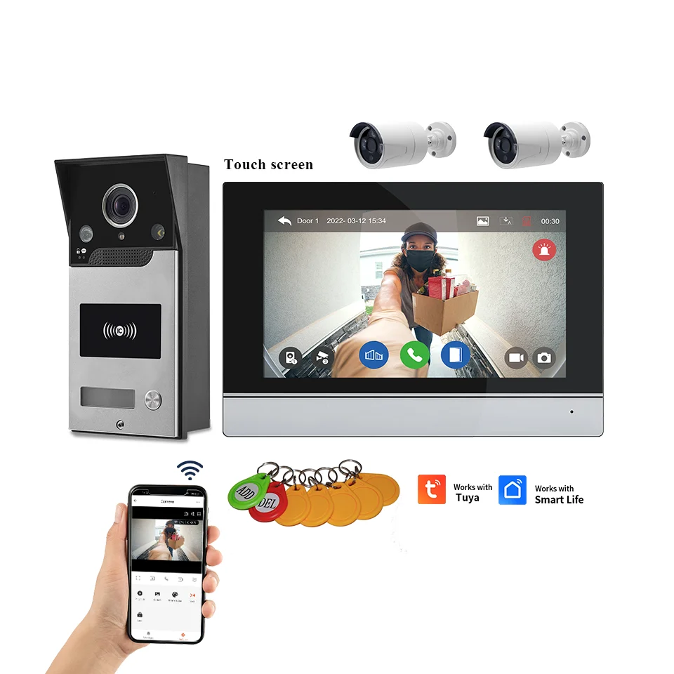 

7Inch IPS Screen Tuya APP Remote Control WIFI Video Door Phone AHD IP Doorbell Two Way Intercom Visual Doorbell Camera Chime