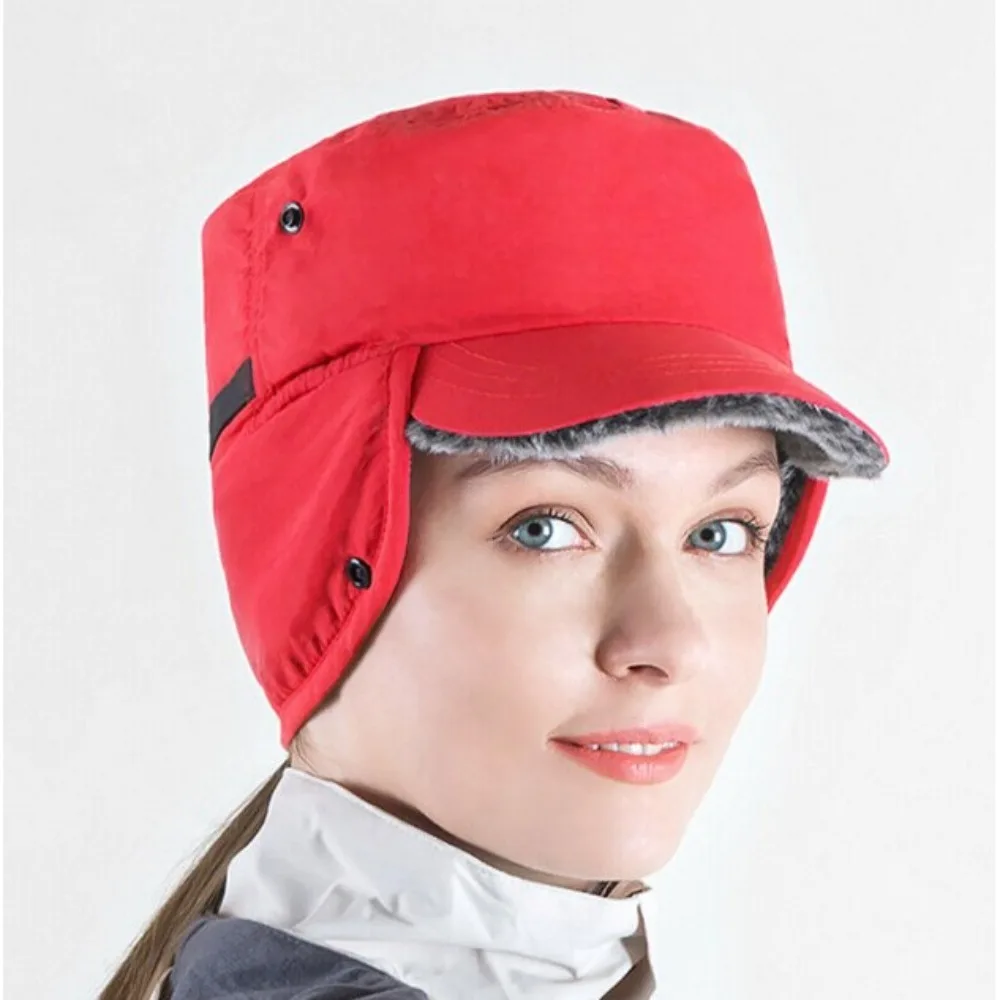 Warm Winter Hat with Ear Flaps Practical Windproof Waterproof Hat Flat Cap Nylon Ski Cap