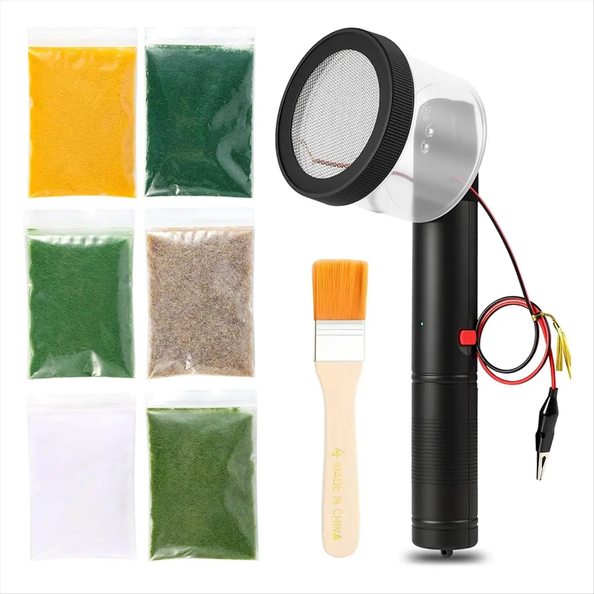 New Mini Static Grass Applicator Flocking Kit - 3-5mm,Four Colors 6 Grass ABS Applicators with Non-Slip Handle for DIY Model