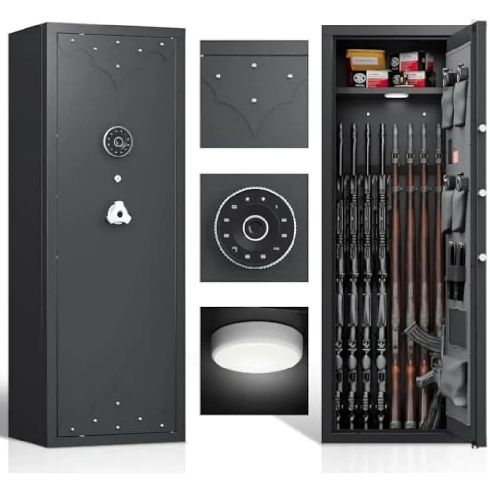 12-15 Rifle Gun Safe, Home Safes for Rifles and Pistols, Rifle Safe with 3 Removable Gun Racks,Gun Cabinet with 4 Pistol Pockets