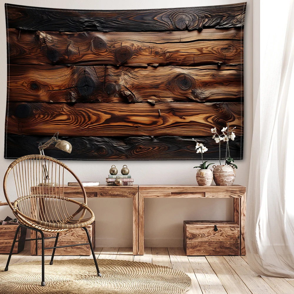 Black brown wood grain printed tapestry, retro style, wall decoration for bedrooms, study rooms, and living rooms