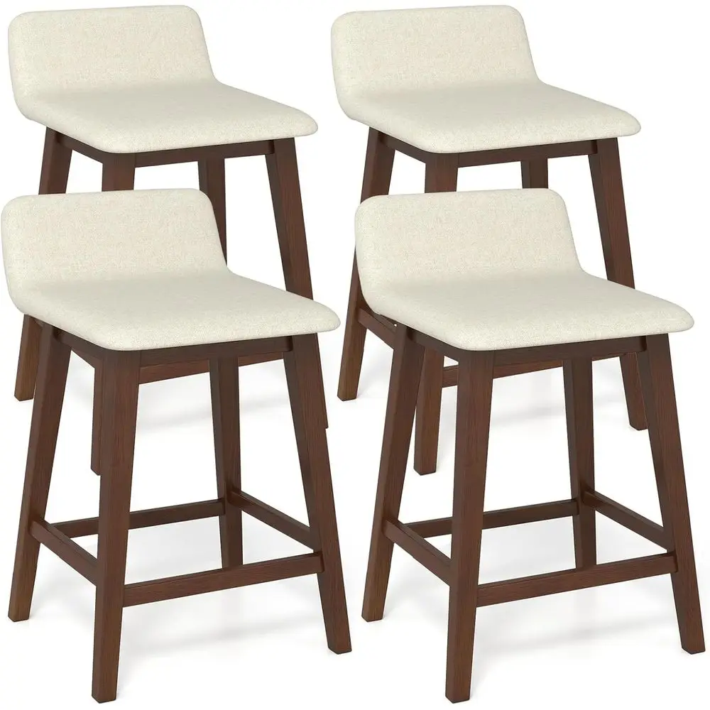 

Set of 4 Upholstered Counter Height Bar Stools with Low Back, Footrest, and Arms, Suitable for Kitchen Island or Dining Room, Br