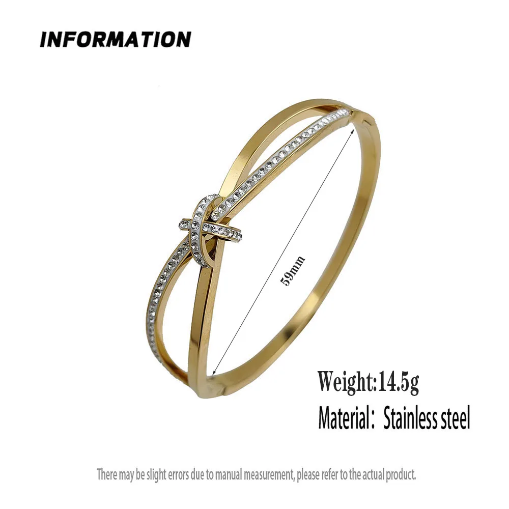 New bow zircon stainless steel gold plated 18K bracelet, high quality waterproof silver jewelry, gift for wife