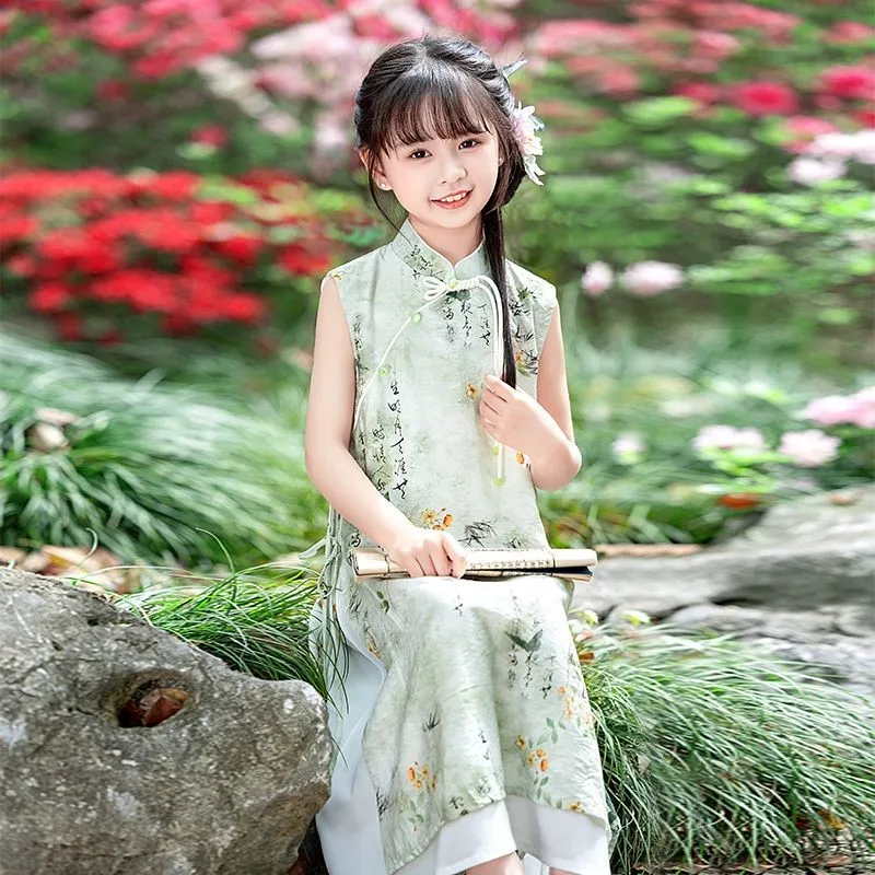 Girls' Hanfu Qipao Dress 2025 Summer Ancient Cheongsam Dress New Chinese Style Girls' Tang Dress Children's Princess Skirt LH603