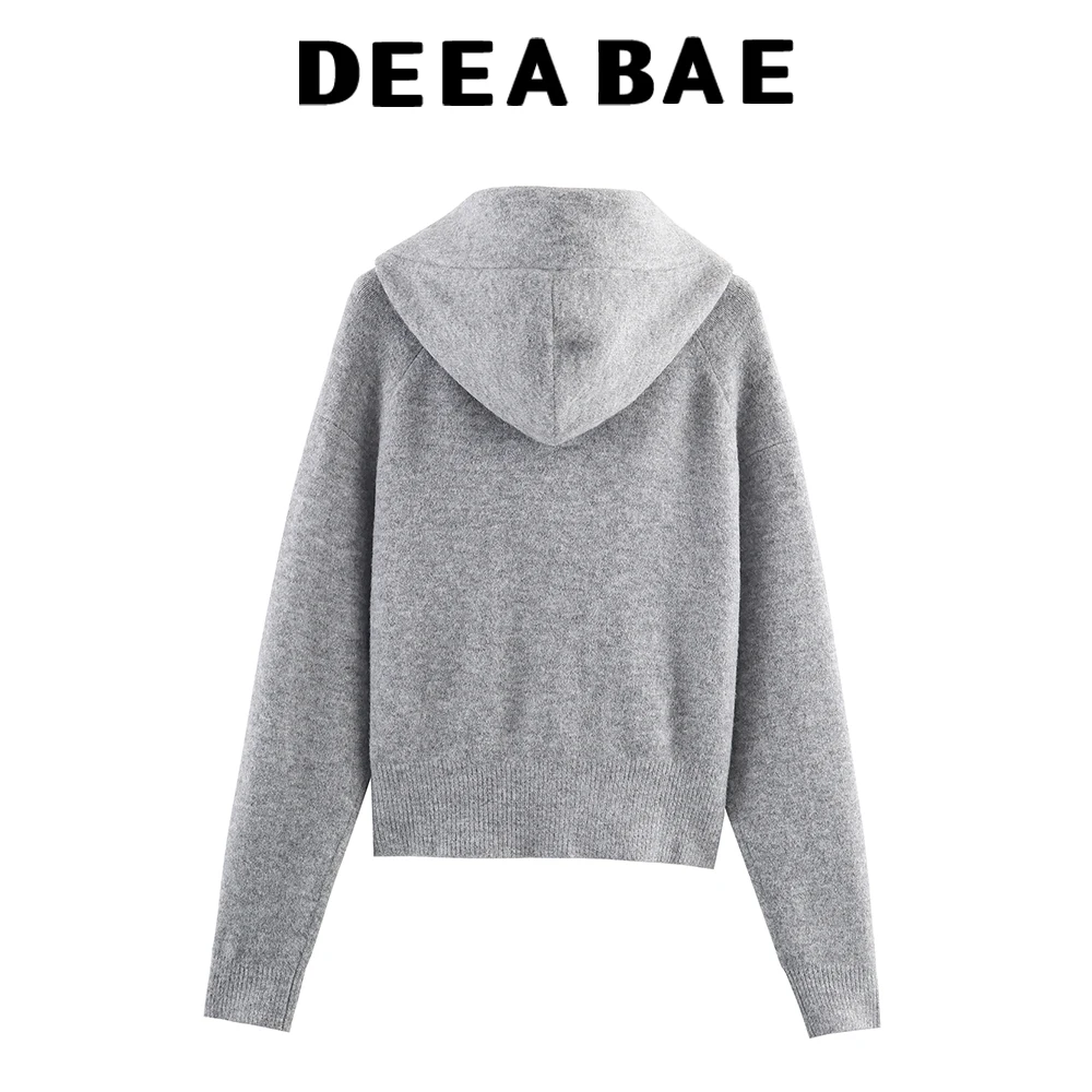 DEEABAE-cárdigan con capucha de manga larga para mujer, chaqueta informal y versátil de punto con lazo, otoño