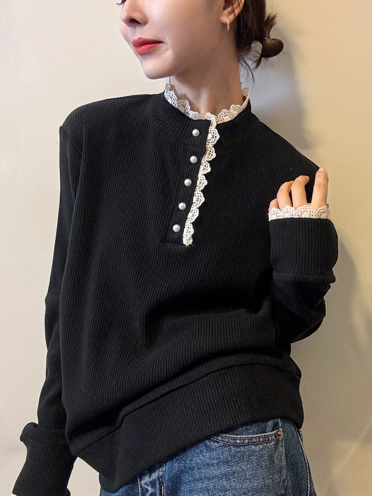 سترة محبوكة أنيقة غير رسمية صديقة للبشرة طويلة Sve كشكش Cisas سترة حمراء شتوية أنيقة فضفاضة تناسب الكورية Sle #2