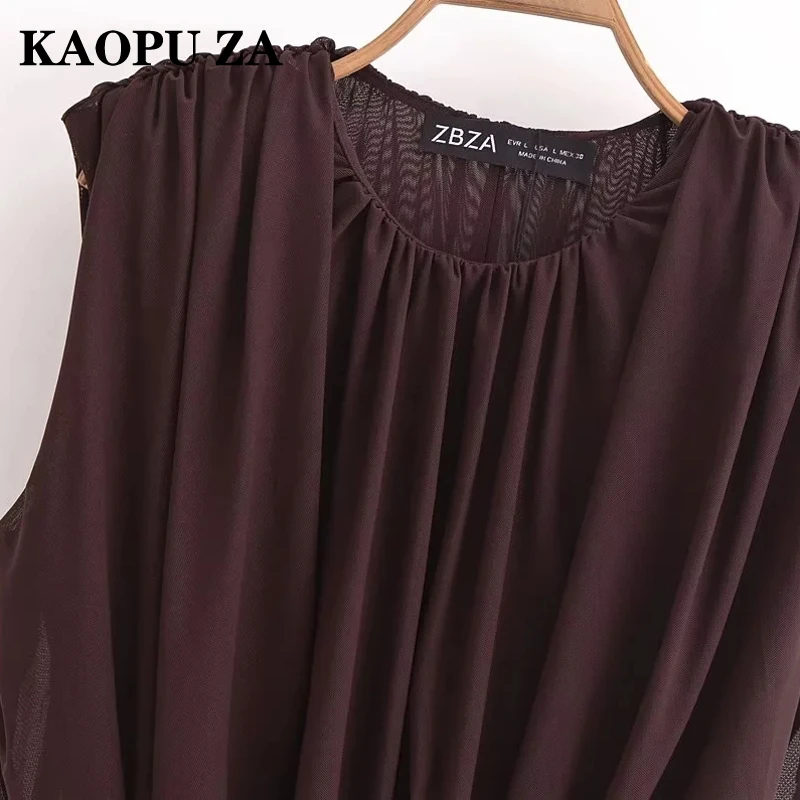 KAOPU ZA 2024 New Summer Women's Chic mesh Cropped Blouse top women O Neck Fashion Tops Casual Shirts