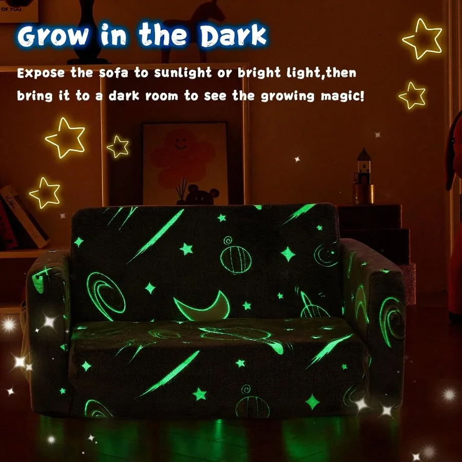 2in1 Convertible Toddler Couch and Chair for Foldable Soft Comfy Sofa Bed with GlowintheDark Feature Ideal for 's Room Playroom