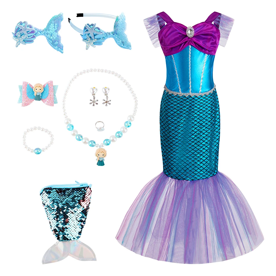 مجموعات تنورة ذيل السمكة لحفلات الأطفال ملابس تنكرية للهالوين للفتيات الصغيرات فستان ترتر للكريسماس فساتين أميرات حورية البحر للأطفال
