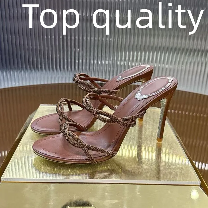 صنادل مصارع صيفية جديدة بكعب عالٍ مع زخرفة ماسية لامعة صنادل كاجوال نسائية مفتوحة من الأمام موضة خارجية مع h