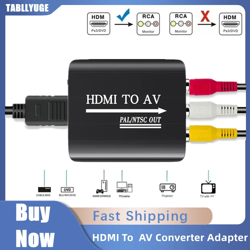 

1080P HDMI-compatible TO AV RCA CVSB L/R Video Scaler Adapter Converter Box HD Video Composite Adapter Support NTSC PAL Output