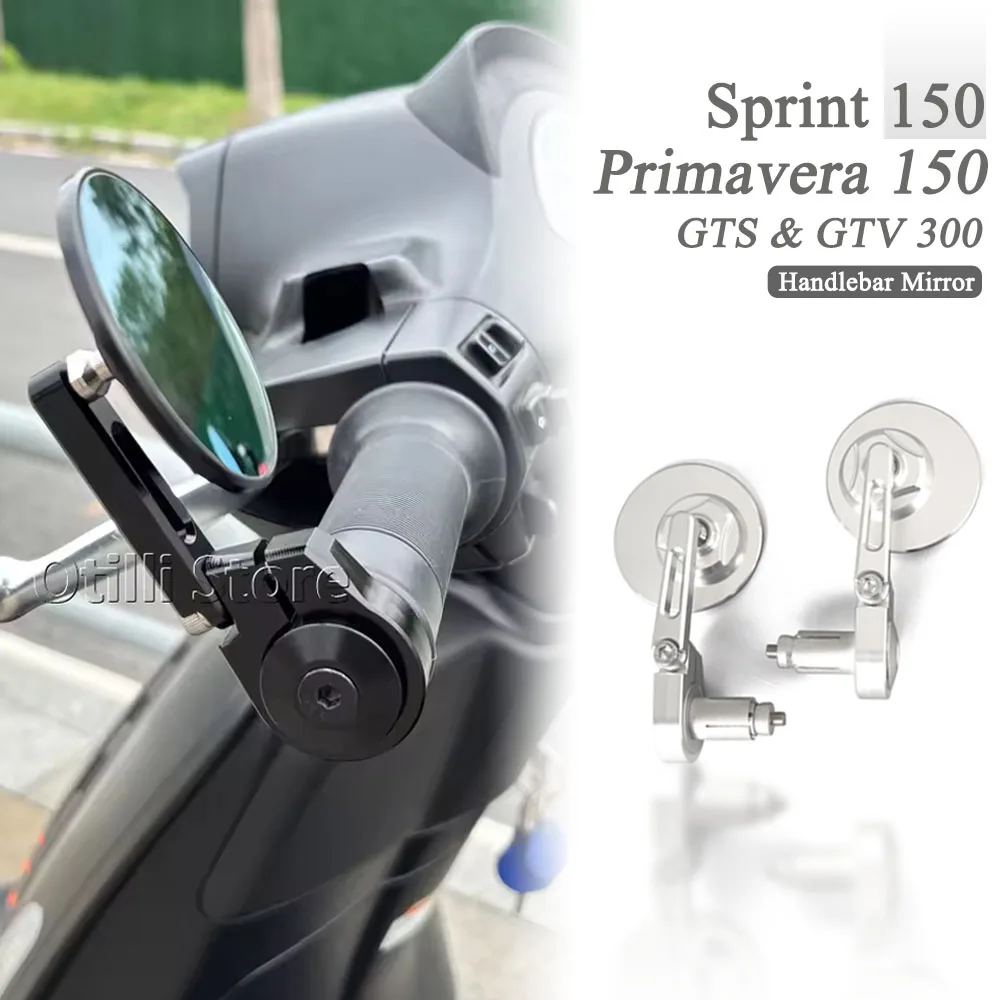 

Motorcycle Rearview Round Handlebar Bar End Rear View Side Mirrors For VESPA Sprint150 Sprint Primavera 150 GTV GTS 300