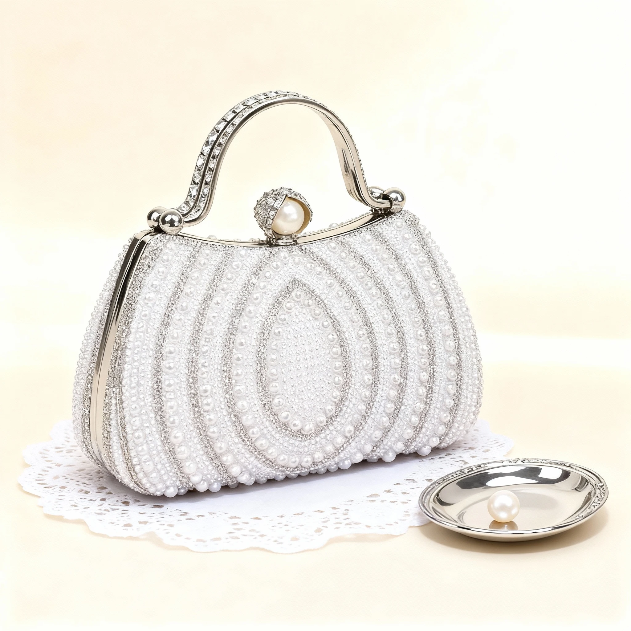 

Full-diamond pearl clutch bag for evening formal wear Elegant lady-style cross-body small bag Bridal wedding dress hand-held bag