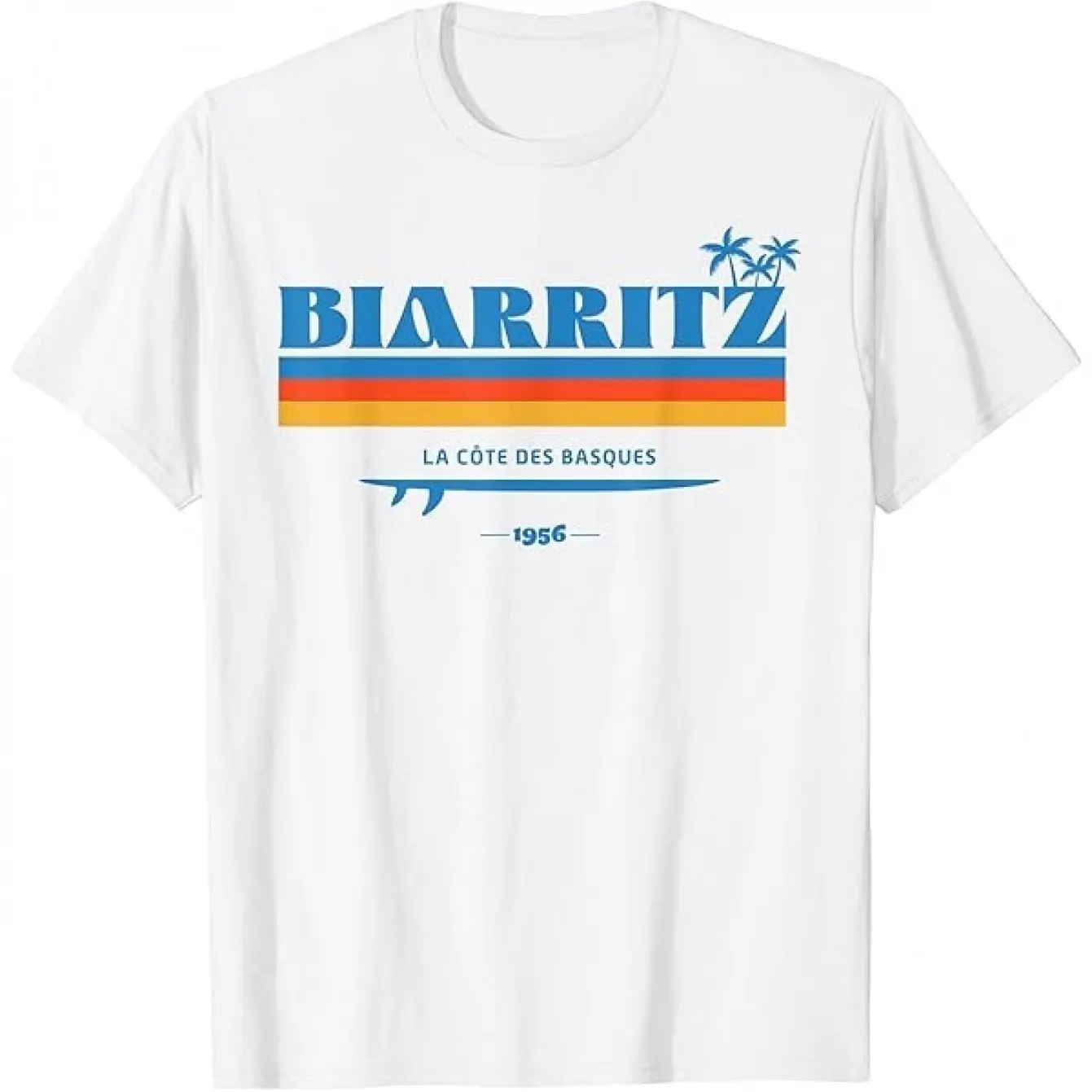 Surfboard T-shirt From Biarritz Basque Country Wear All Seasons Graphic Short Sleeve Men's T-shirts for Summer Unisex