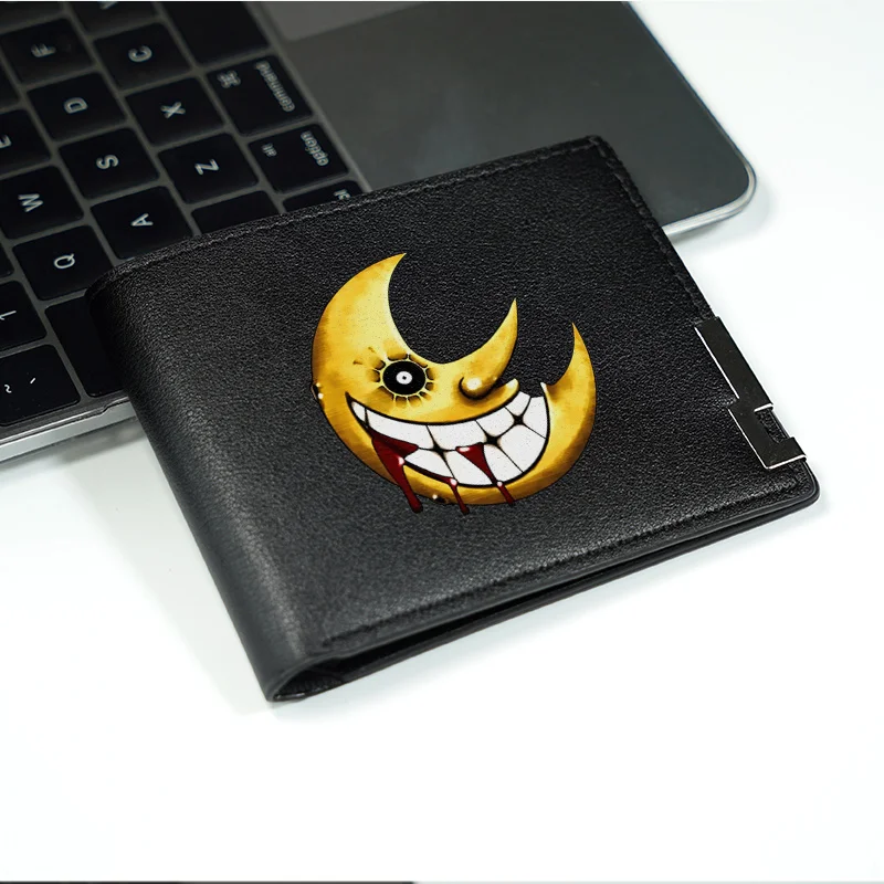 스마일링 문 디자인 PU 가죽 지갑 미니멀리스트 비즈니스 스타일 가볍고 내구성 있는 남성용 일상 사용