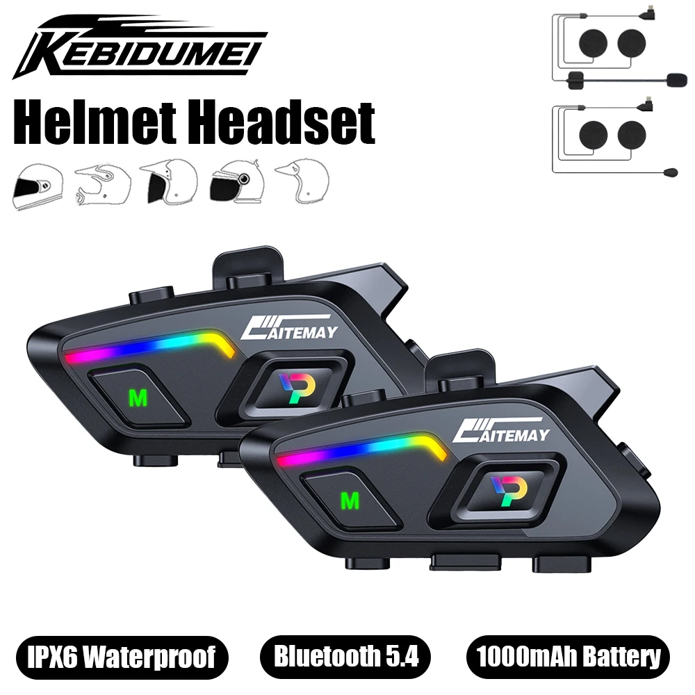 

KEBIDUMEI P20 Helmet Headset 300m Motorcycle Intercom Bluetooth Speaker Hands-free Music Interphone Waterproof Moto Accessories