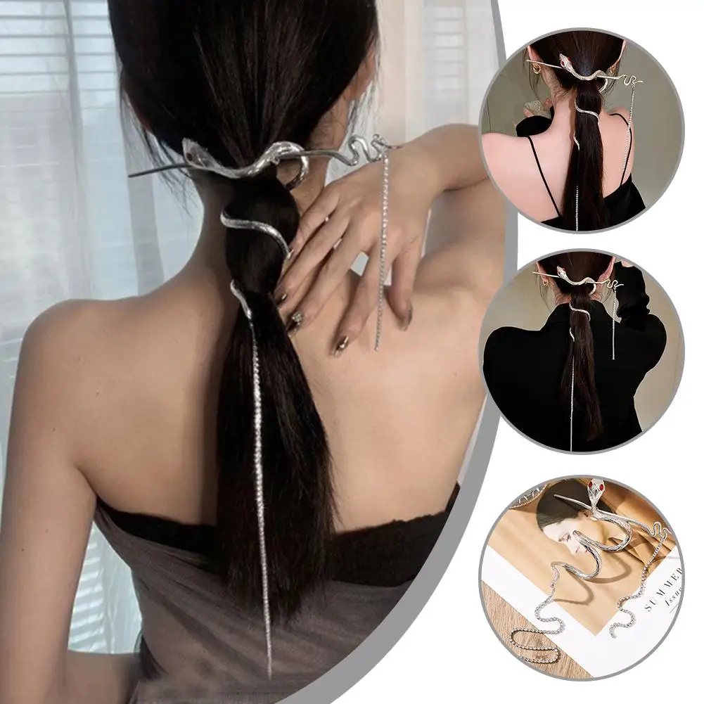 Korean New Elegant Winding Snake Shaped Tassel Flashing Diamond Hair Clip Hairpin Headdress Hair Accessories For T5m8