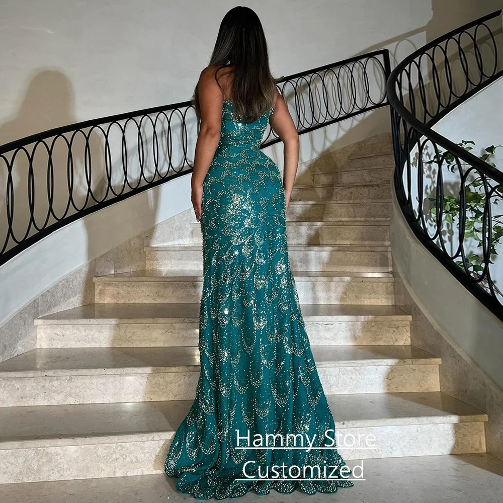 ชุดราตรีหรูหราทรงเมอร์เมด สายเดี่ยว แขนกุด ชายกระโปรงยาวประดับเลื่อมและมุก สไตล์อาหรับ สำหรับงานปาร์ตี้หรืองานพรอม