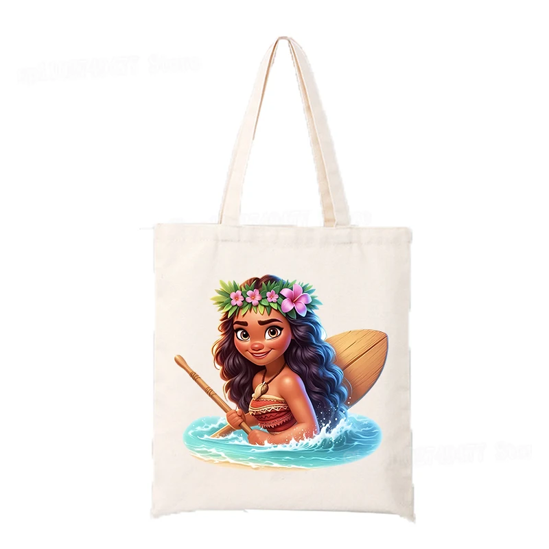 Movie Moana Princess Canvas Bag Cartoon Cute Shopping Tote Bag Large Capacity Storage Durable Student Tutoring Shoulder Bag Gift