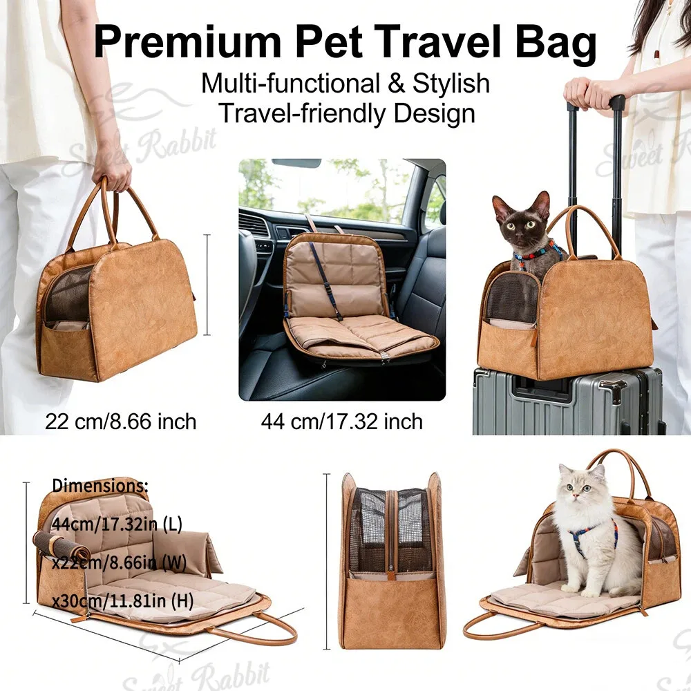 Multifunctional Portable Premium Leather Pet Travel Bag Small Pet Puppy Cat Car Seat Booster