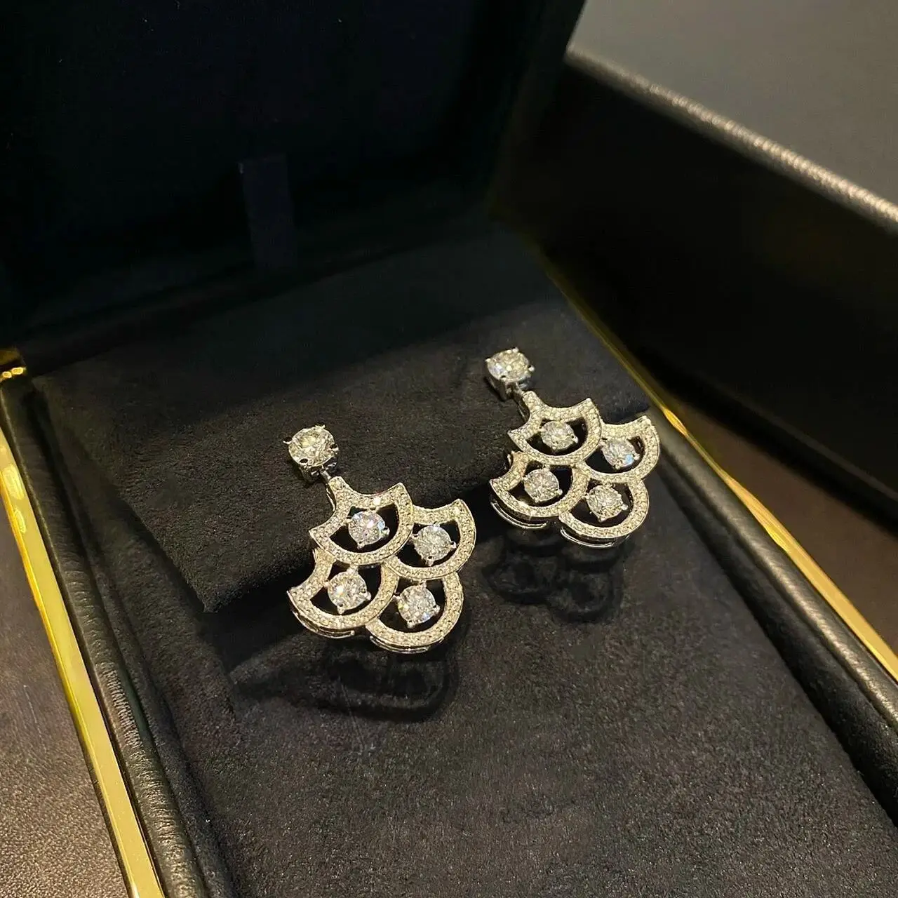 

Luxury Skirt Shape Full diamonds Sparkling Earrings Fashion Women's Silver High-quality 5A Grade Zircon Charming Birthday Gift