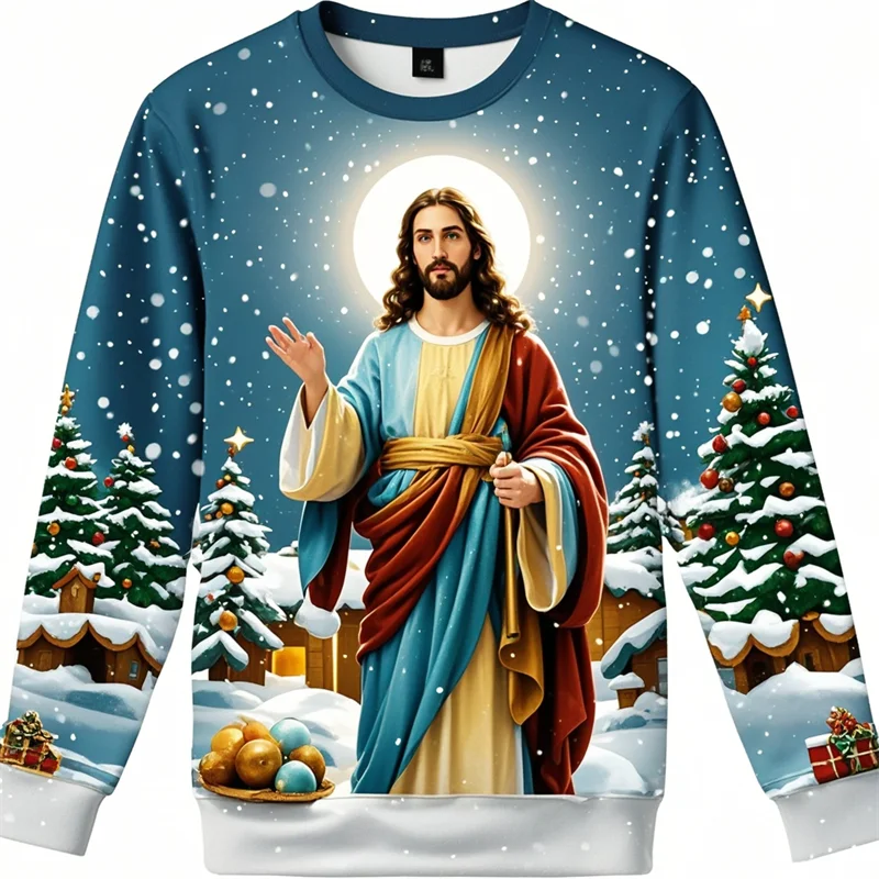 Ugly Christmas Sweater Jesus 3D Print Sweatshirts Men Women Pullover Costume Casual Long Sleeve Pullovers Xmas Gifts Tracksuit