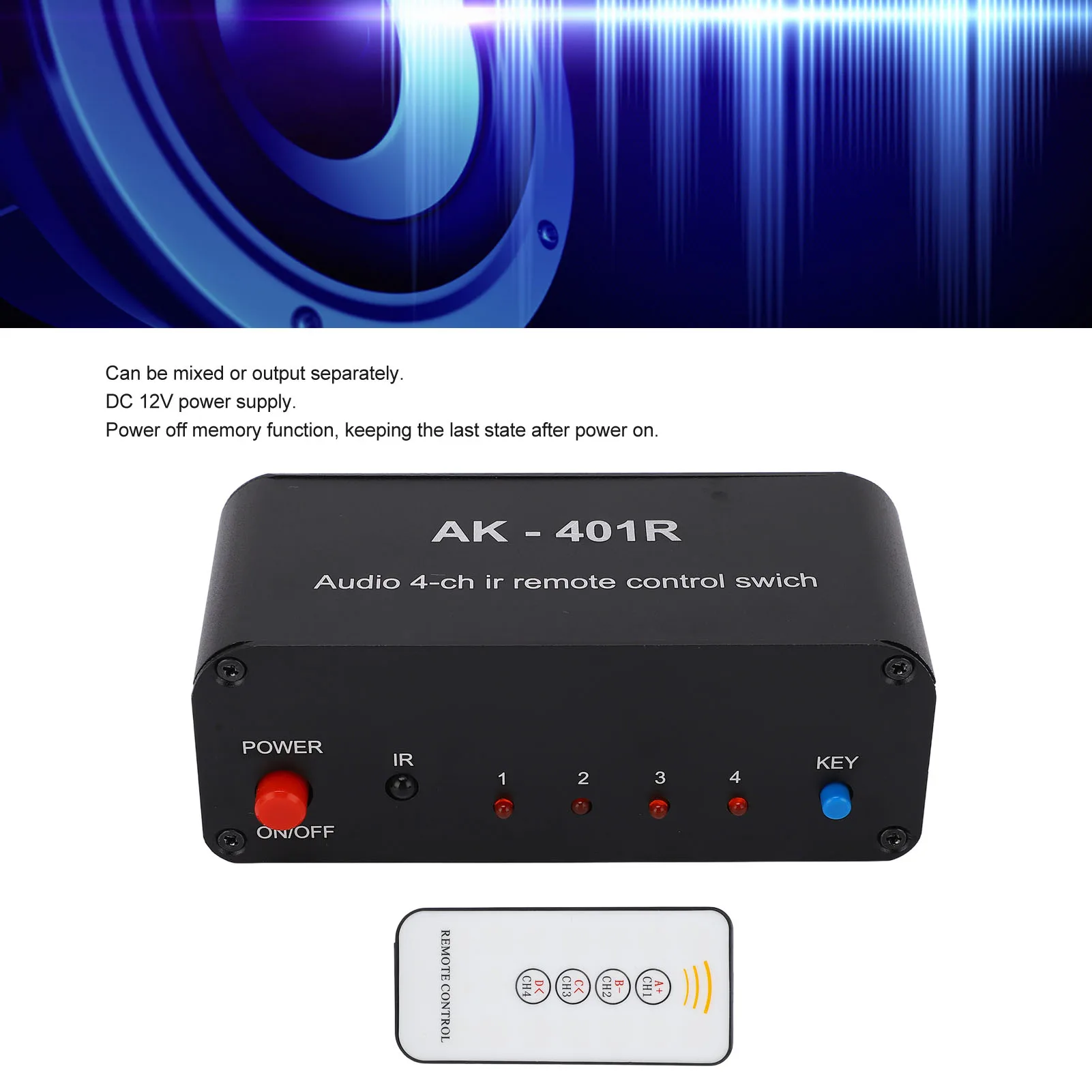 Interruptor de áudio 1 entrada estéreo rca 4 interfaces de saída estéreo rca múltiplas fontes de áudio podem ser conectadas interruptor de sinal de áudio