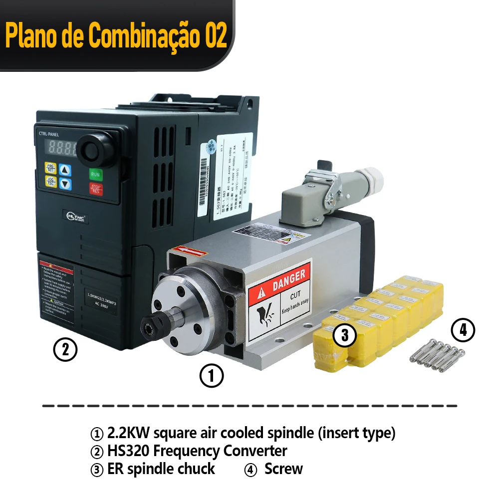 Brazil Shipped 1.5kw 2.2kw Spindle  Air Cooling 24000rpm 220v  + HS320 VFD Speed Controller + ER11 / ER20 Collets For CNC Router