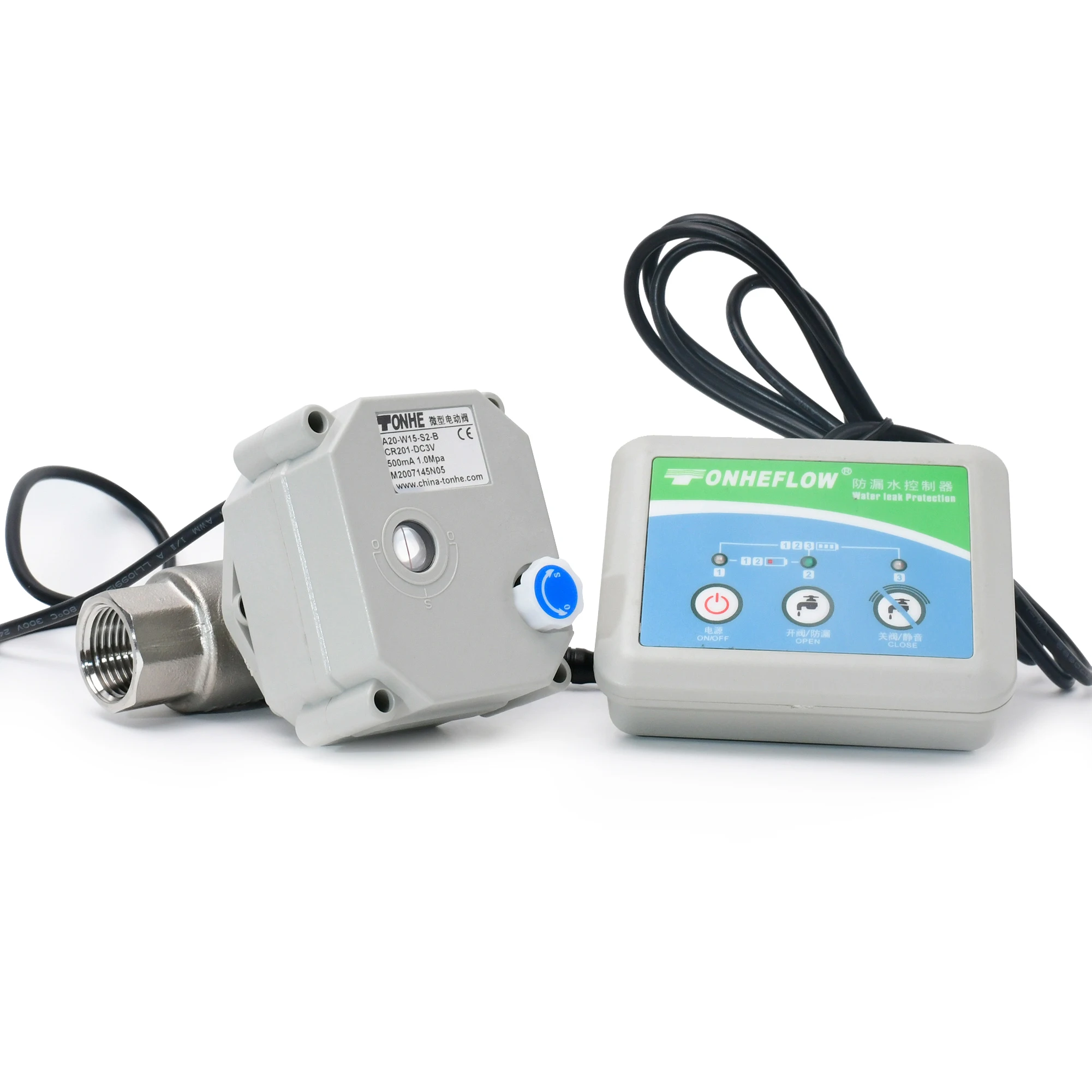 

Tonheflow W22 Water Leak Detection System Alarm Leakage Detector Sensor with 2 Way Motorized Valve