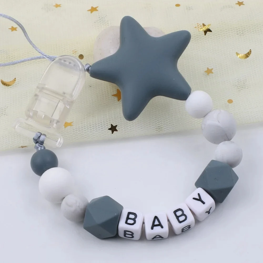 Baby Pacifier Clip Chain Silicone Five Pointed Star Nipple Pacifier Name Holder Baby Newborn Shower Gifts