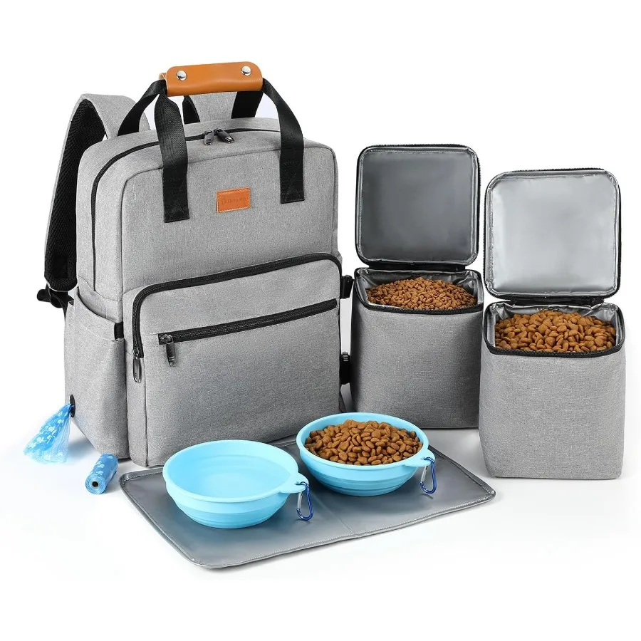 

Dog Travel Bag 25L Airline Approved Dog Travel Backpack for Pet Travel Accessories with 2 Food Storage Containers 2 Foldable Bo