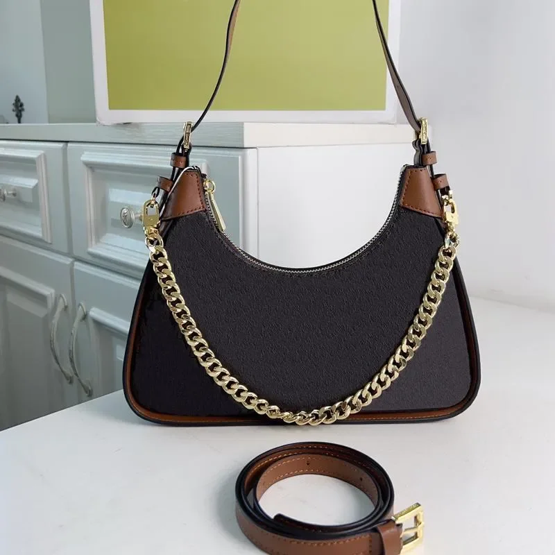 

Women half-moon bag designer shoulder Bags ladies zipper totes purse fashion handbag exquisite chain pochette square real leathe