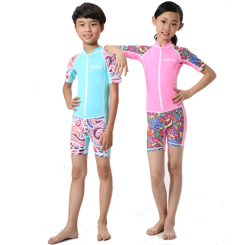 HISEA Kid Short-sleeved 0.5mm Lycra Surf Clothing Sunscreen Swimsuit Swimwear Individuality Wetsuit One Piece Swimsuit Suit Kids