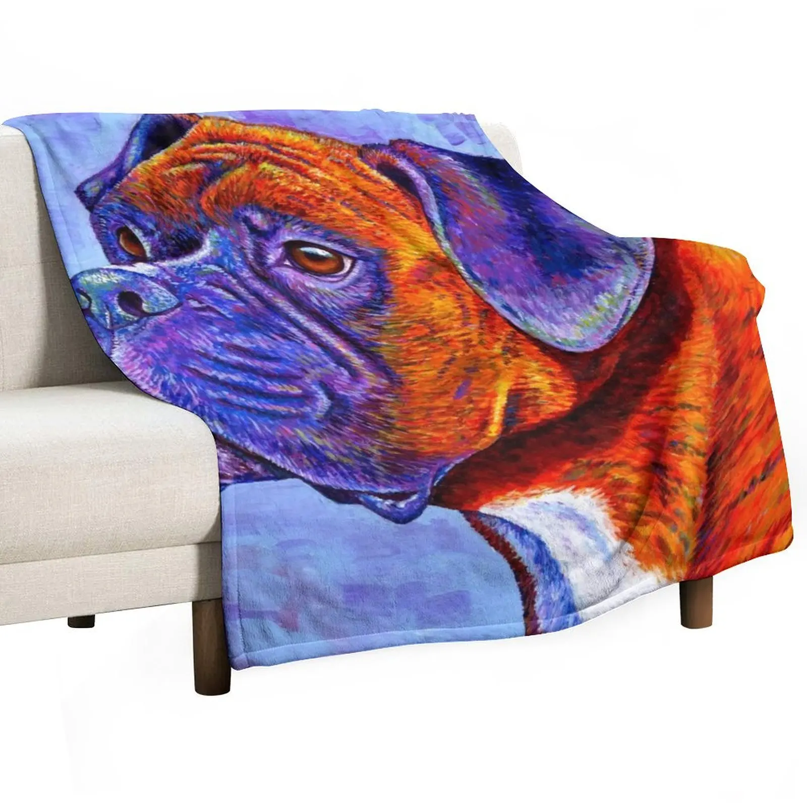 Garde-fouet Dévoué - Couverture décorative pour chien boxer tigré coloré, manga, mignonne, à carreaux, en peluche, pour lits, en flanelle